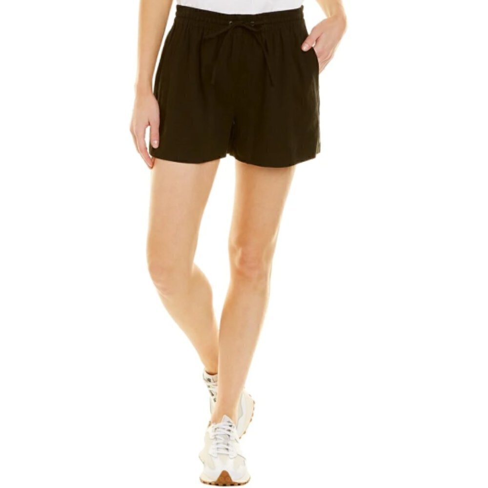 Theory 'Simple Short' Linen-Blend Pull-On Shorts, Black